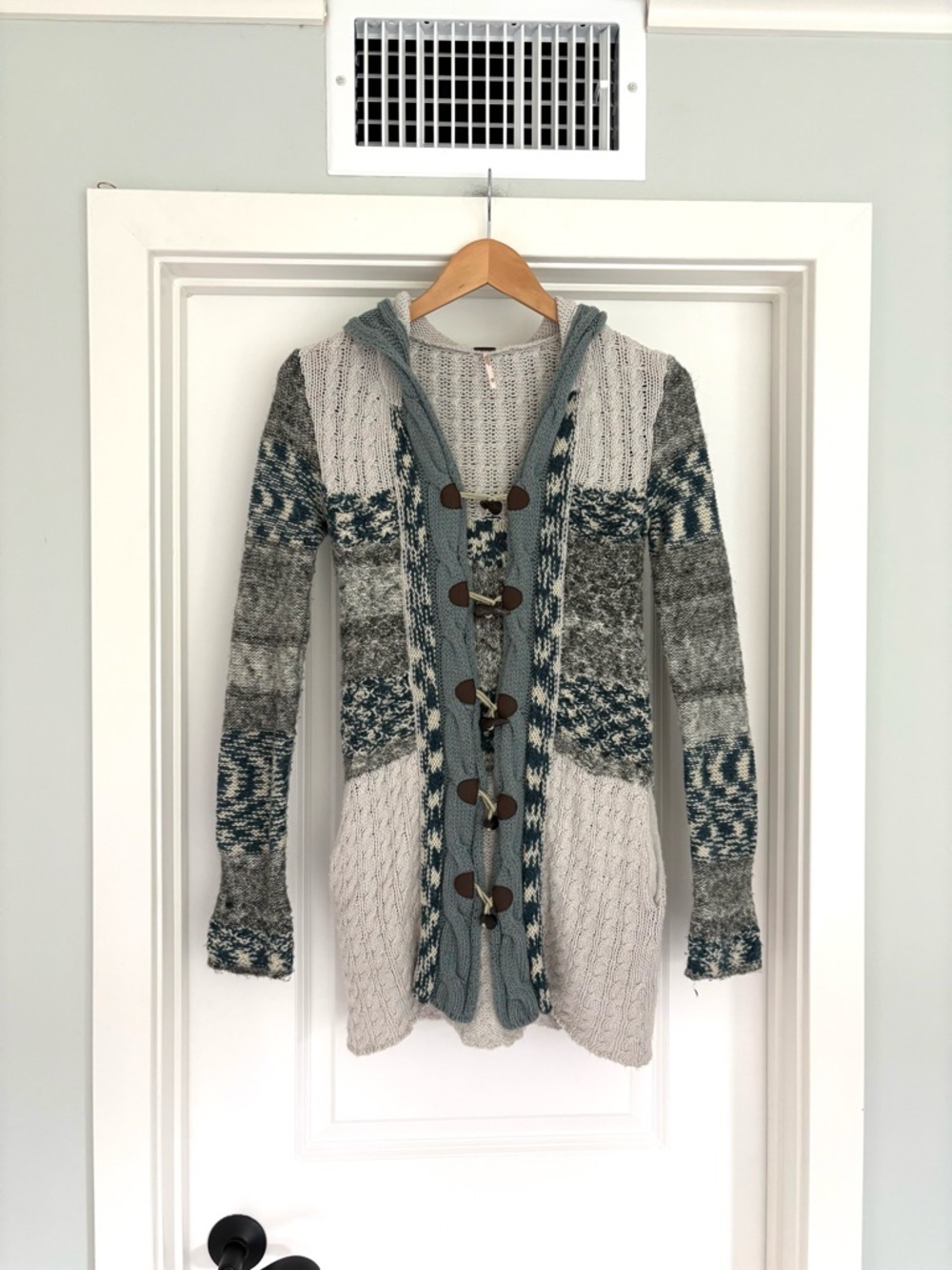Free People Wool Blend Knit Patchwork Cardigan XS